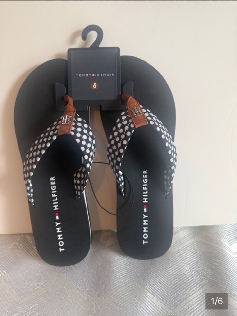 Tommy Hilfiger Black and White Polka Dot Flip Flops